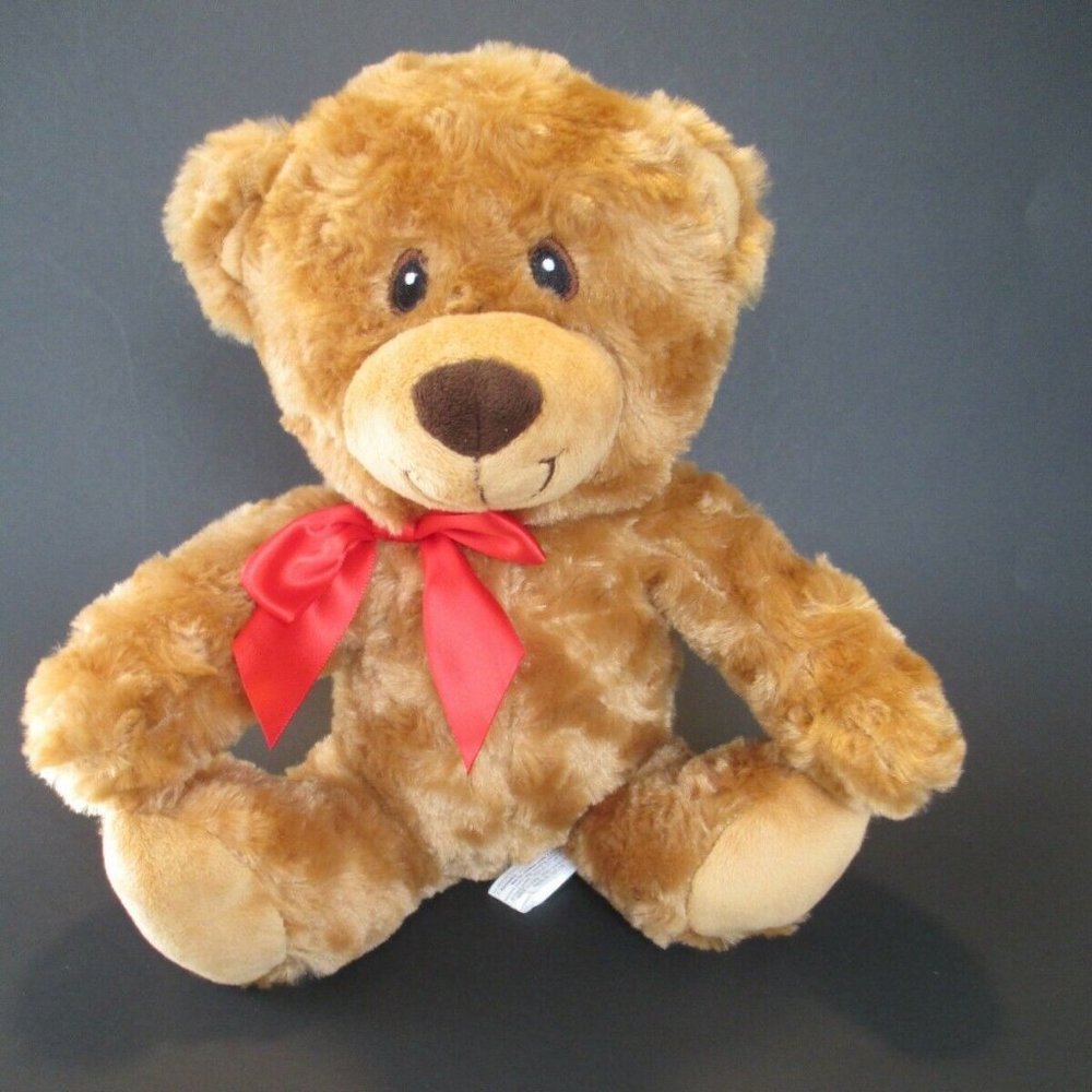 Progressive Plush STUFFED Teddy Bear OWEN Tan Brown SOFT Seated Toy RED‎ Bow 10"
